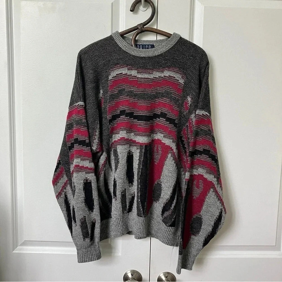 Vintage Other - Vintage Brics Geometric Stripe Abstract Gray Knit Grandpa  Sweater
